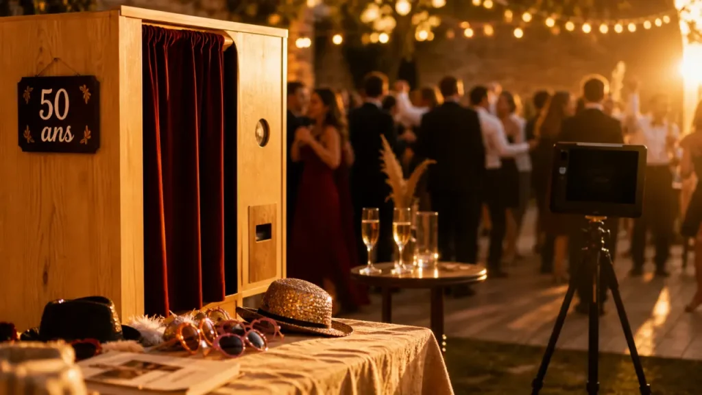 Photobooth pour fêter ses 50 ans avec invités et champagne
