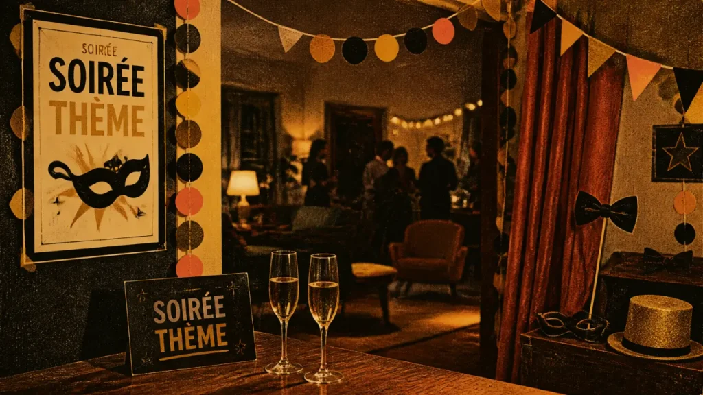 Thème de soirée entre amis : entrée décorée et coin photo