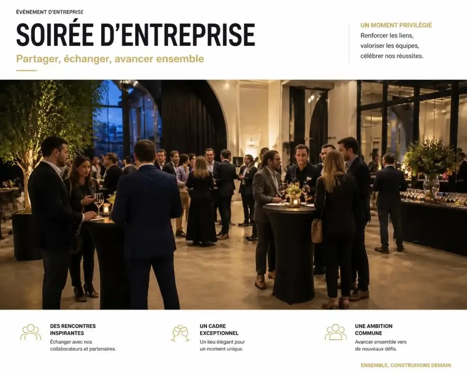 Soirée d'entreprise organisée dans un lieu privatisé avec cocktail networking