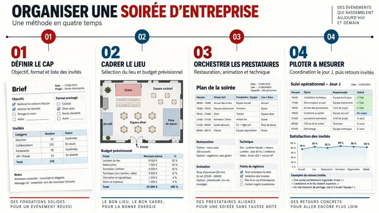 Organisation soirée entreprise : les quatre étapes de préparation et de coordination