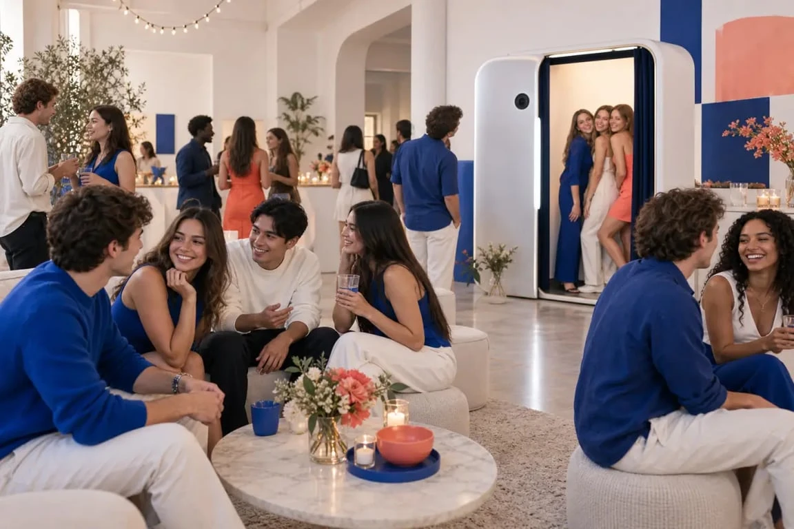 Soirée d'intégration étudiante avec ambiance chaleureuse et groupe d'étudiants réunis