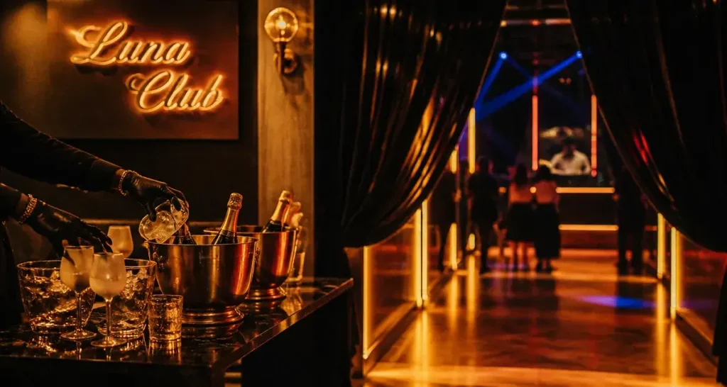 Roquebrune sur argens boite de nuit Luna Club : entrée VIP, table champagne, piste lumineuse