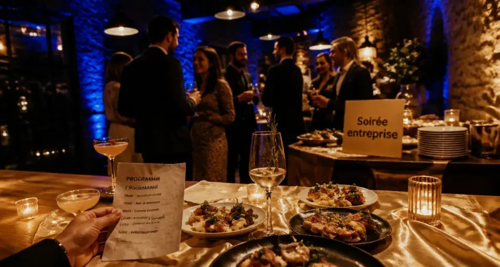 Soirée d’entreprise à Paris : cocktail, tapas et collaborateurs en tenue de soirée