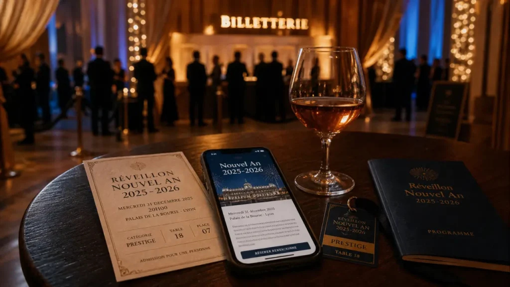 Soirée organisée nouvel an 2025 2026 : billet, smartphone et ambiance