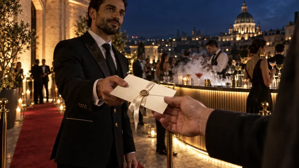 Soirée vip : invitation sur rooftop élégant