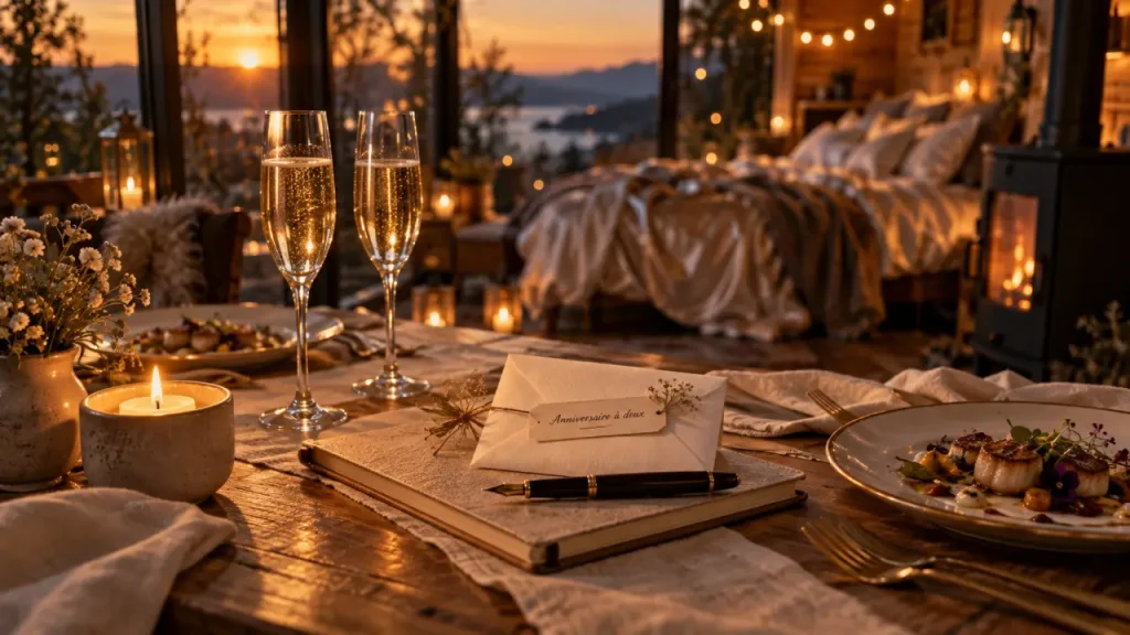 Anniversaire de mariage inoubliable à deux : champagne, dîner romantique et lettre