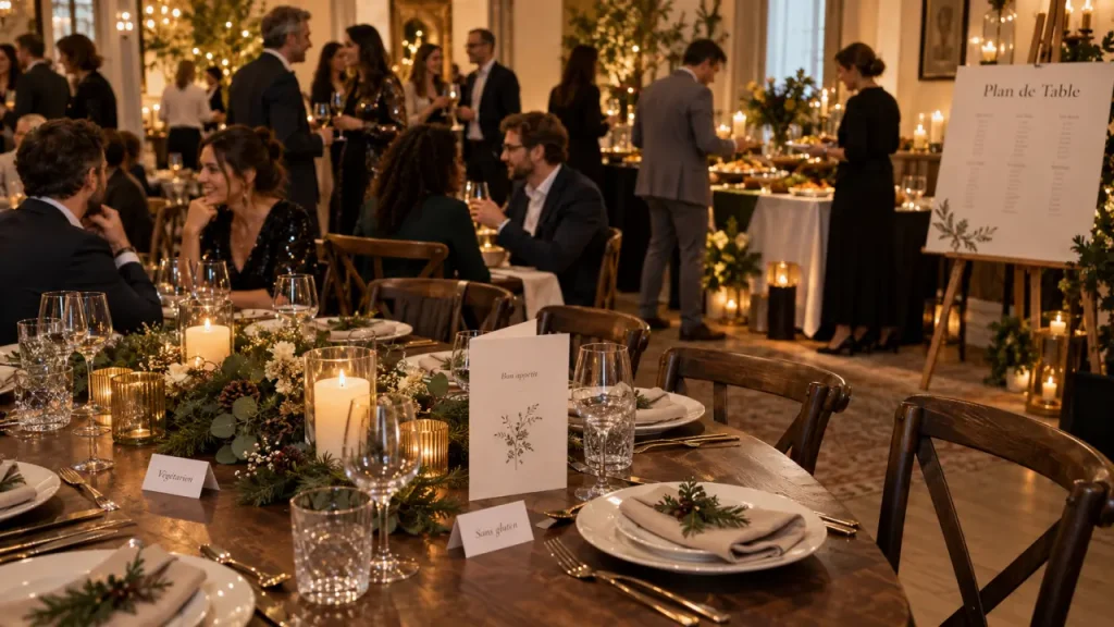 Repas de fin d'année entreprise, dîner avec plan de table